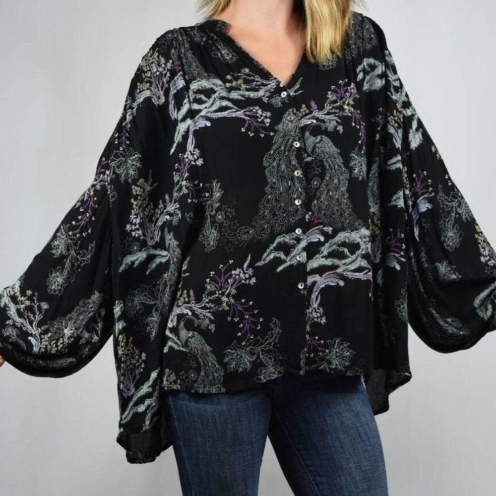 Free People metallic bloom boho oversized shirt sz XS